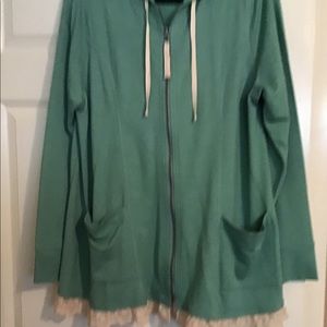 Logo hooded zip front micro fleece jacket